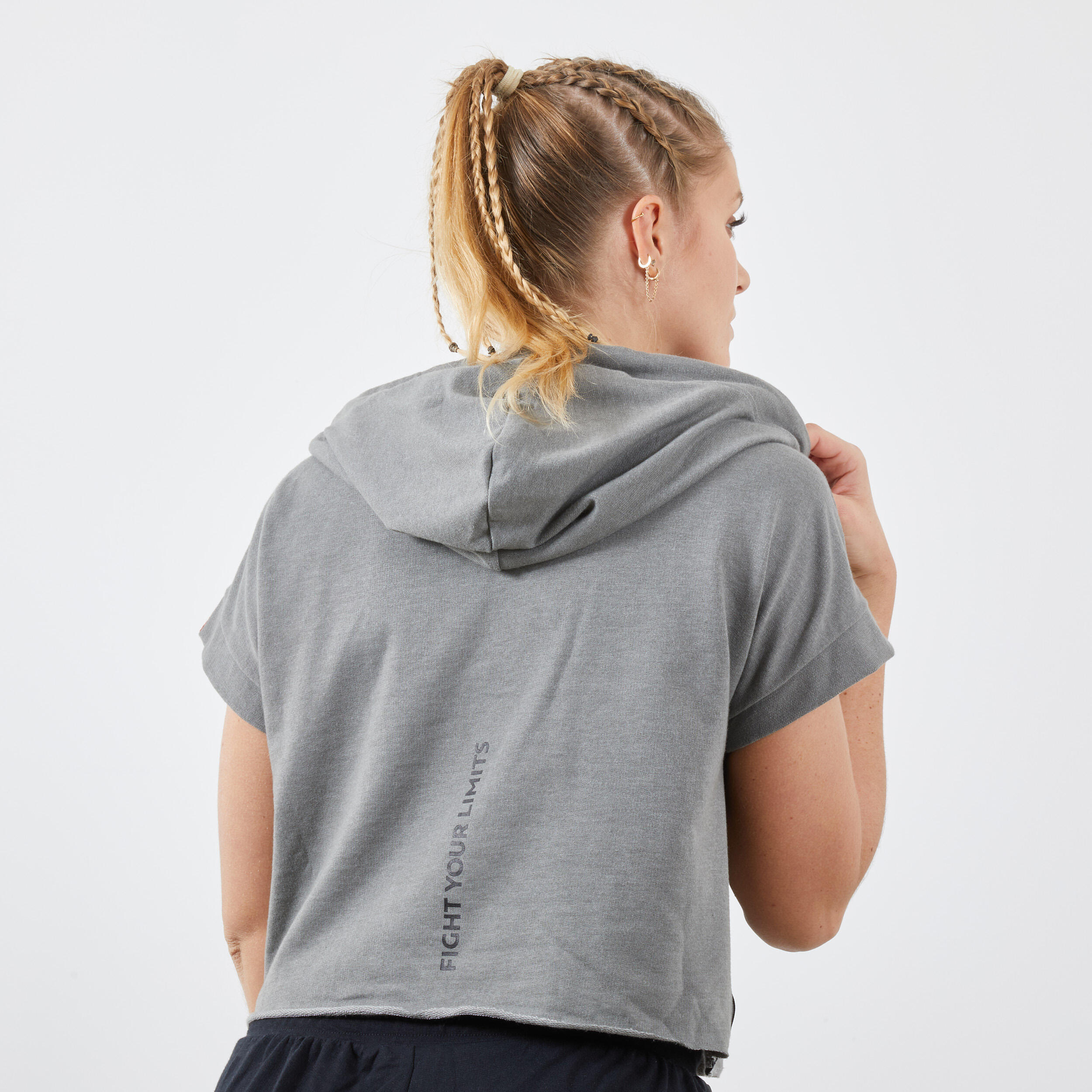 SUDADERA DE BOXEO CON CAPUCHA 100 MUJER GRIS - Decathlon