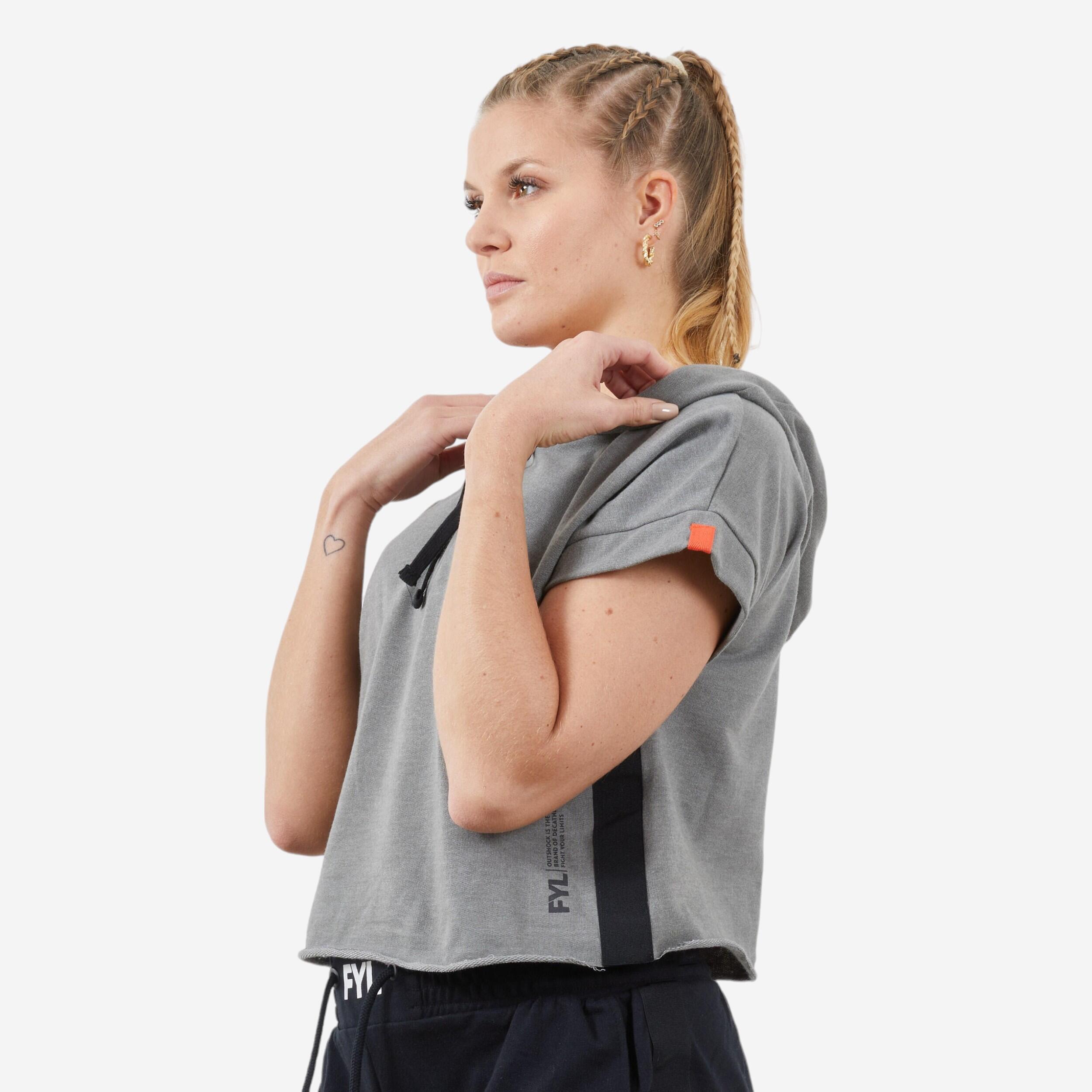Decathlon | T-shirt donna boxe 100 con cappuccio grigia |  Outshock