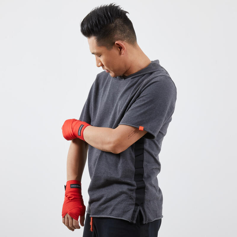 T-shirt uomo boxe 100 con cappuccio grigia