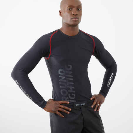 Men's MMA and Grappling Rashguard - Smoky Black/Royal Red