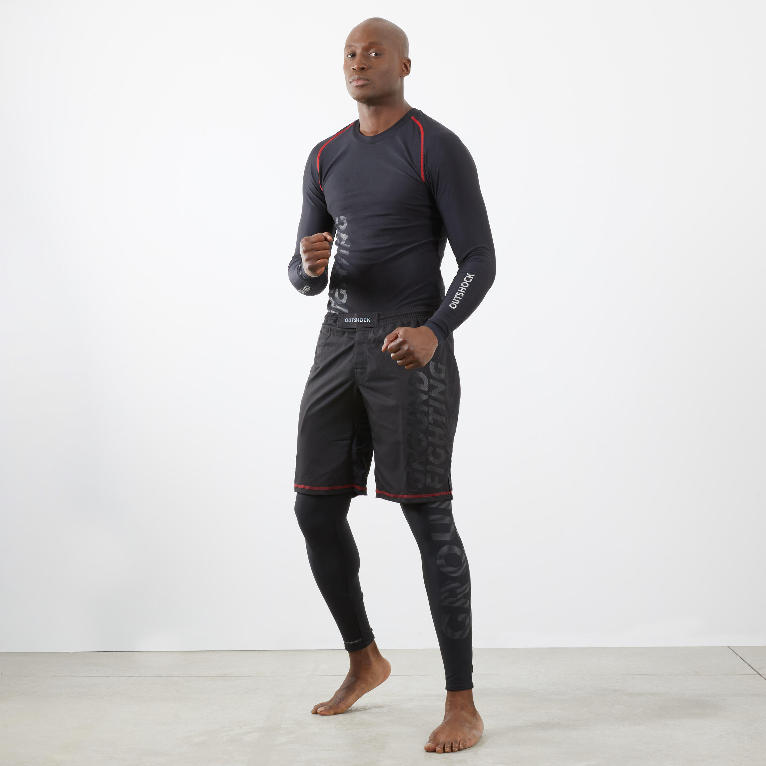 Outshock - Fightshort Mma / Grappling 500 - Short - Sports De Combats - Bordeaux-noir-rouge - 44l - Decathlon