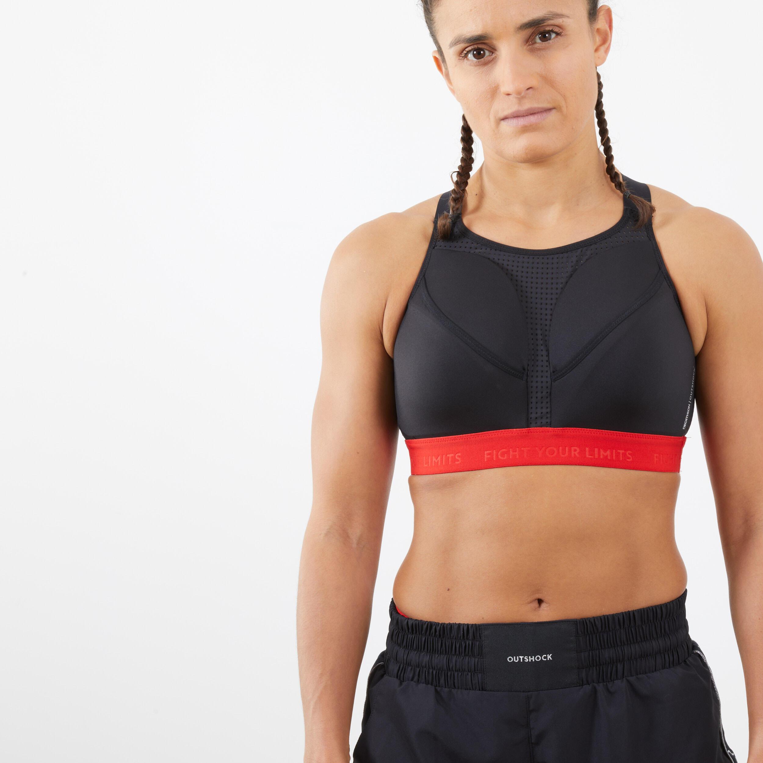 Sujetador deportivo sujeción alta con protección Mujer Outshock 500 negro 5/8