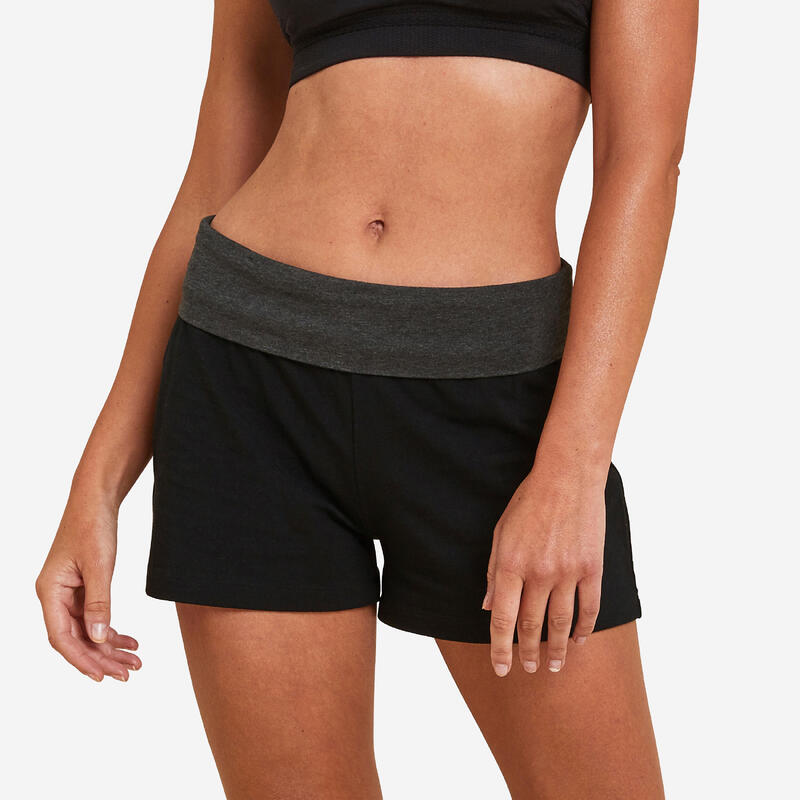 Shorts Damen Baumwolle Yoga - schwarz/graumeliert