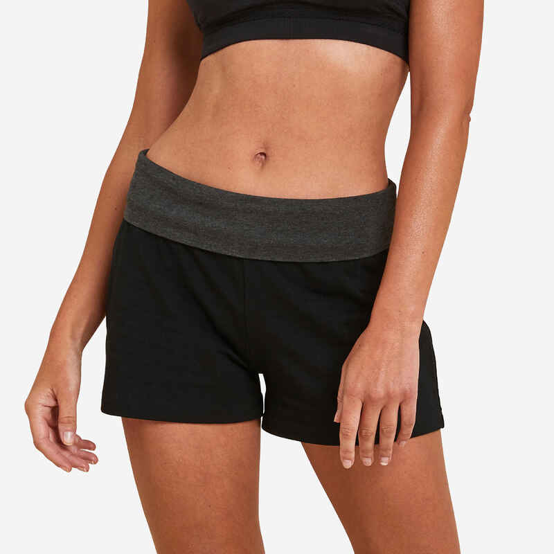 Shorts Yoga Baumwolle Ecodesign Damen schwarz/graumeliert 