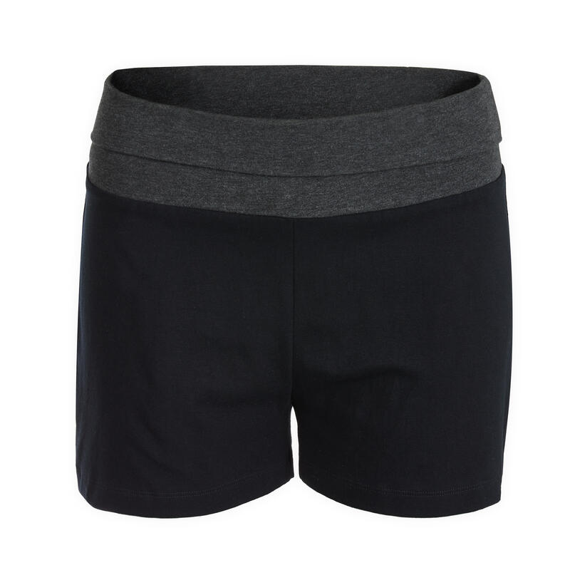 Shorts Damen Baumwolle Yoga - schwarz/graumeliert