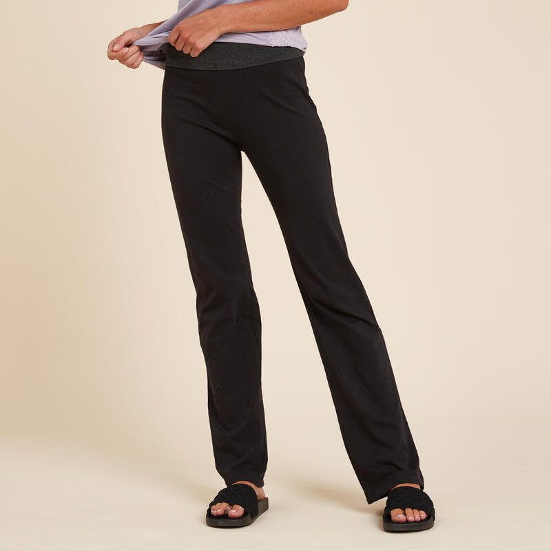 Pantaloni tuta donna yoga regular fit cotone nero-grigio