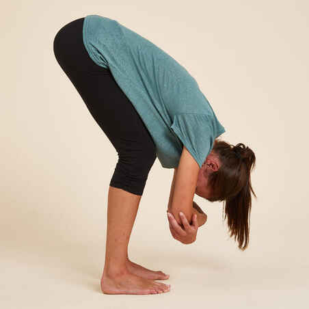 3/4-Hose Yoga aus umweltbewusst hergestellter Baumwolle Damen schwarz/grau 