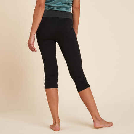 Women's Slim-Fit Cotton Yoga Cropped Bottoms - Black/Grey