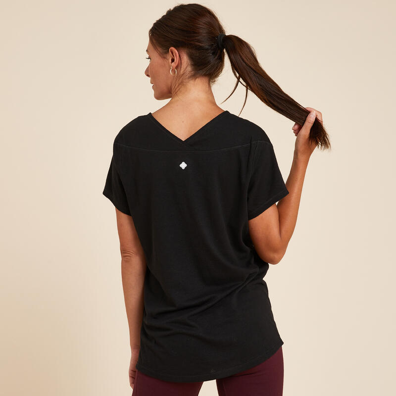 T-shirt nera donna yoga oversize traspirante