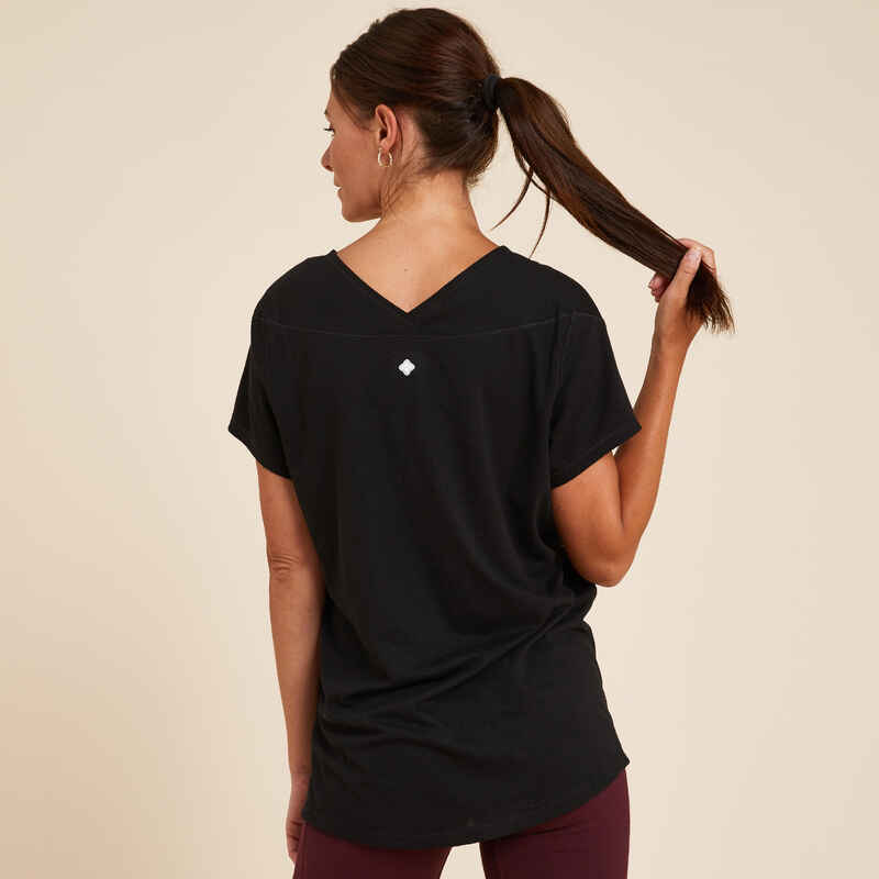 Γυναικείο T-shirt ήπιας yoga φιλικό προς το περιβάλλον - Μαύρο