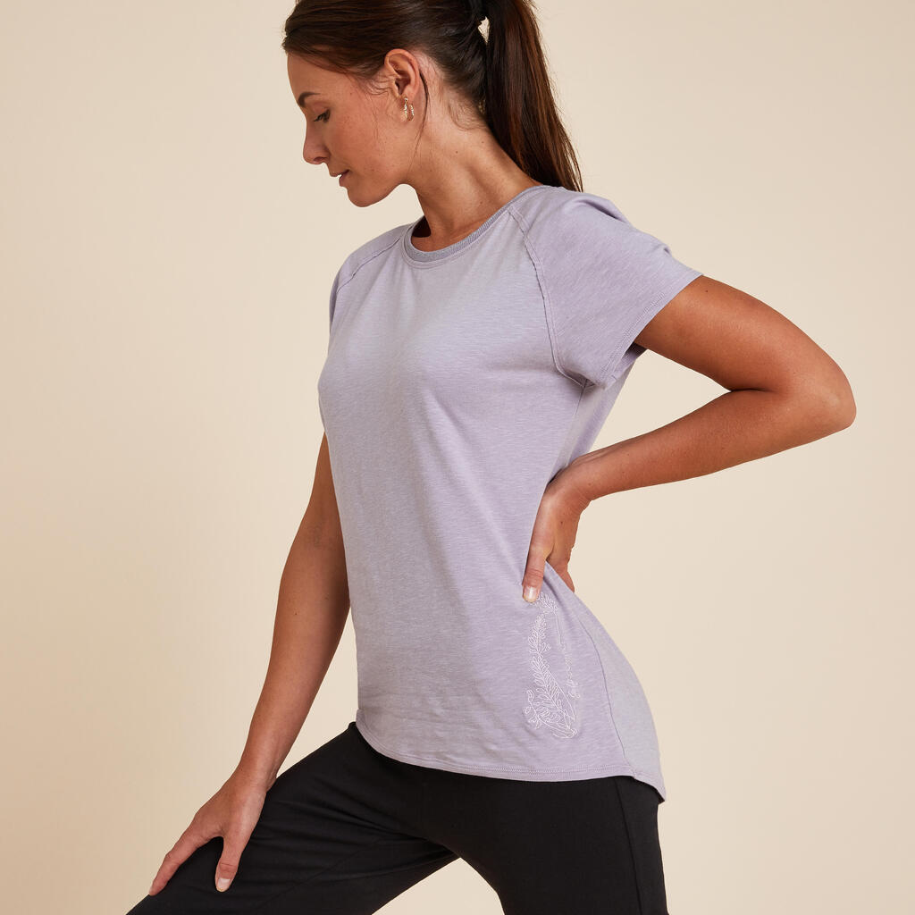 T-Shirt Yoga 100 Damen Bio-Baumwolle/Lyocell - blau