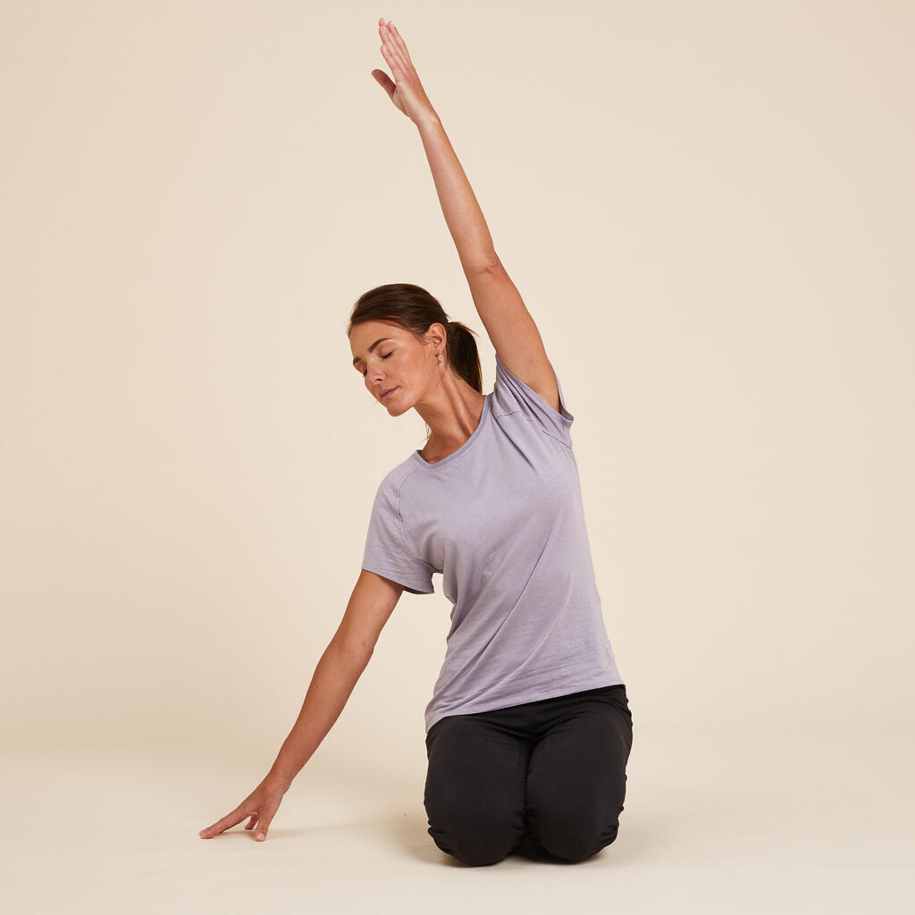 Playera de yoga de algodón orgánico y lyocell azul para mujer