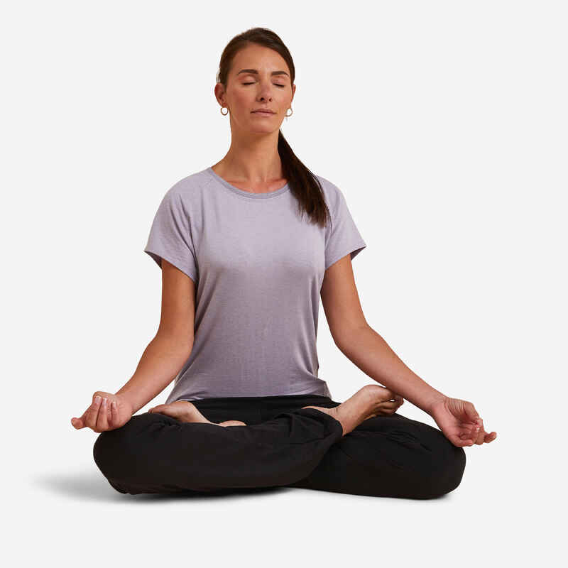 Camiseta para yoga suave manga corta para Mujer Kimjaly lila - Decathlon