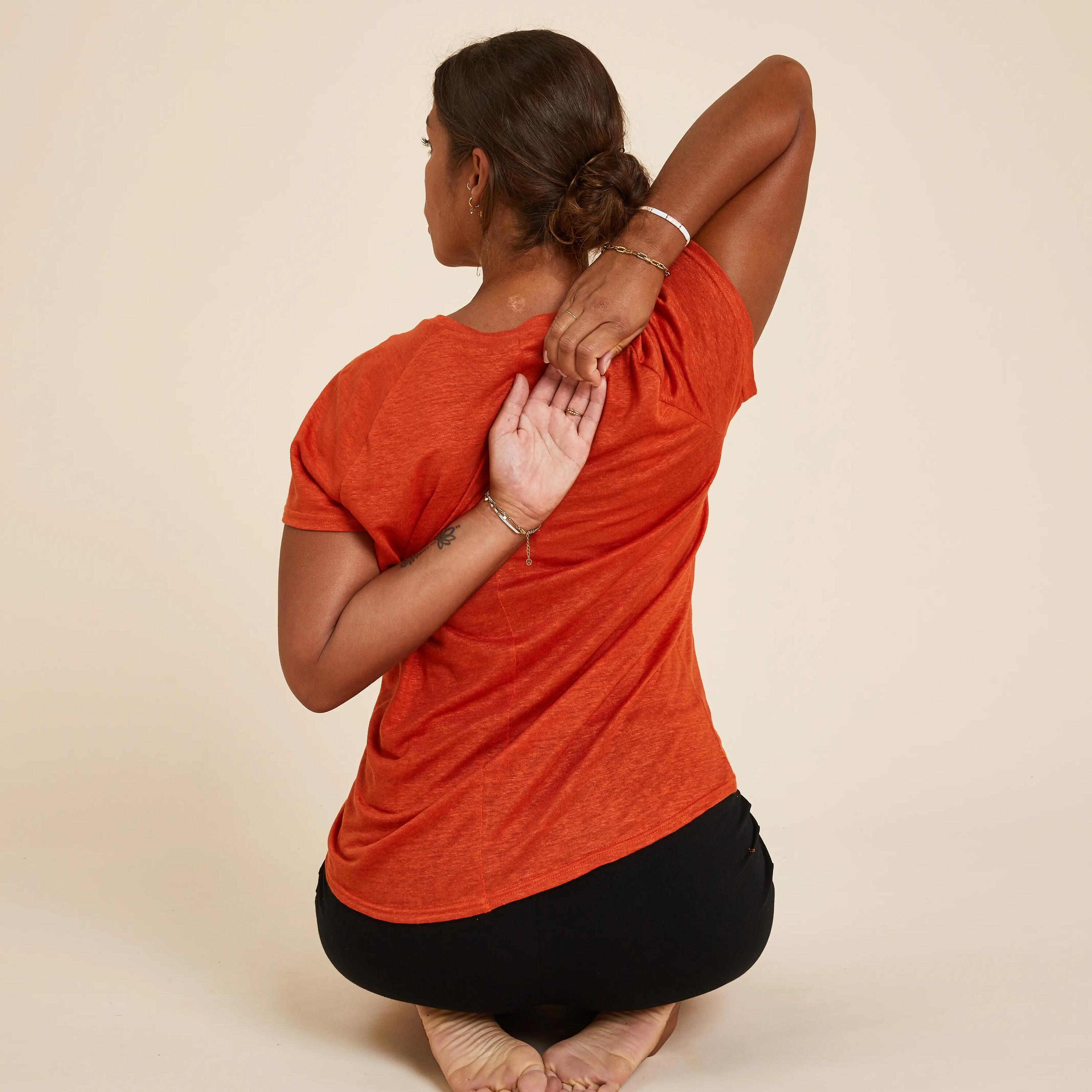 Women's 100% Linen Yoga T-Shirt Made in France - Brick 4/9