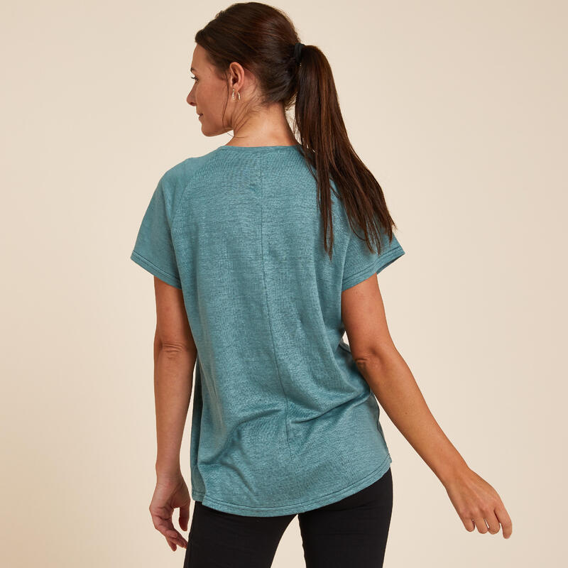Yoga T-shirt voor dames 100% linnen made in France groen
