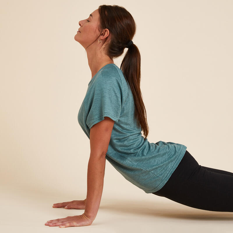 Yoga T-shirt voor dames 100% linnen made in France groen