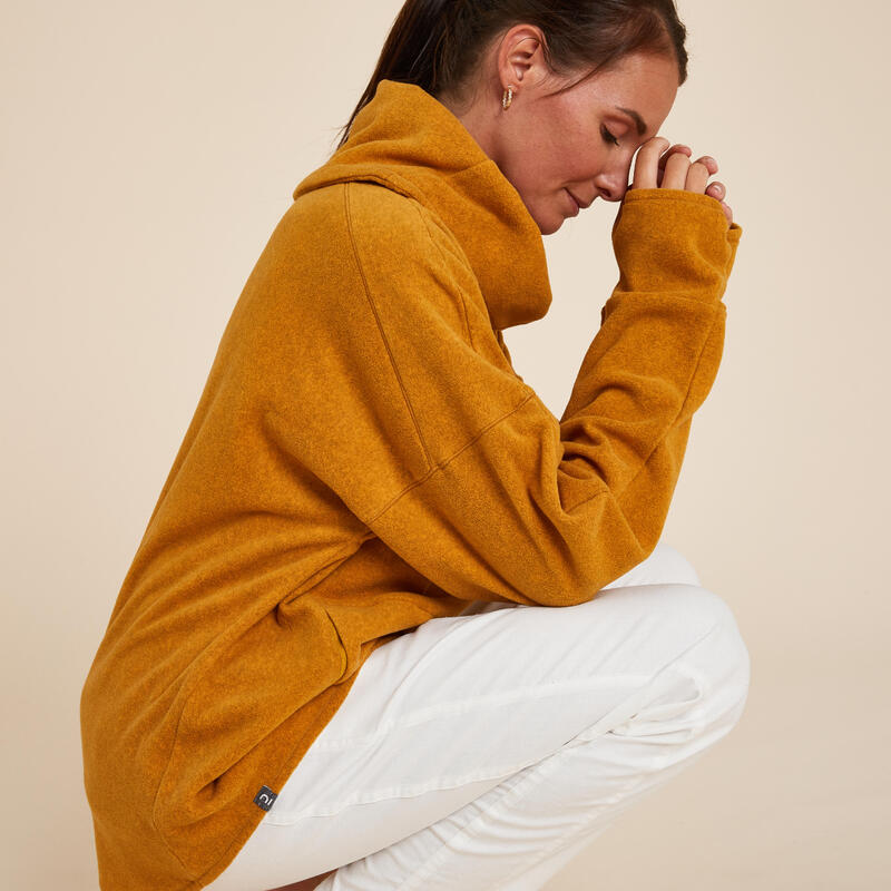 Fleece sweater voor yoga relaxatie dames oker