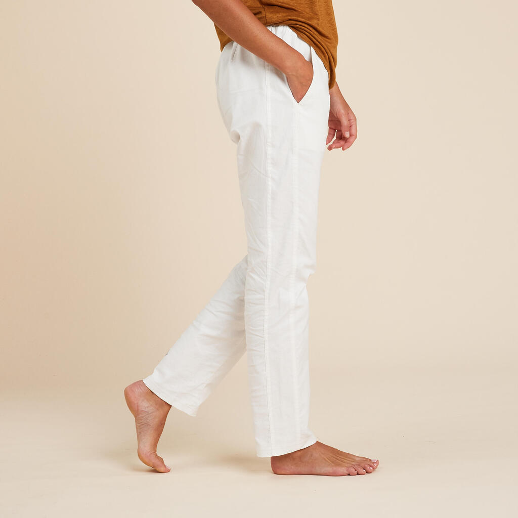 Yogahose Damen Stoff altweiss 