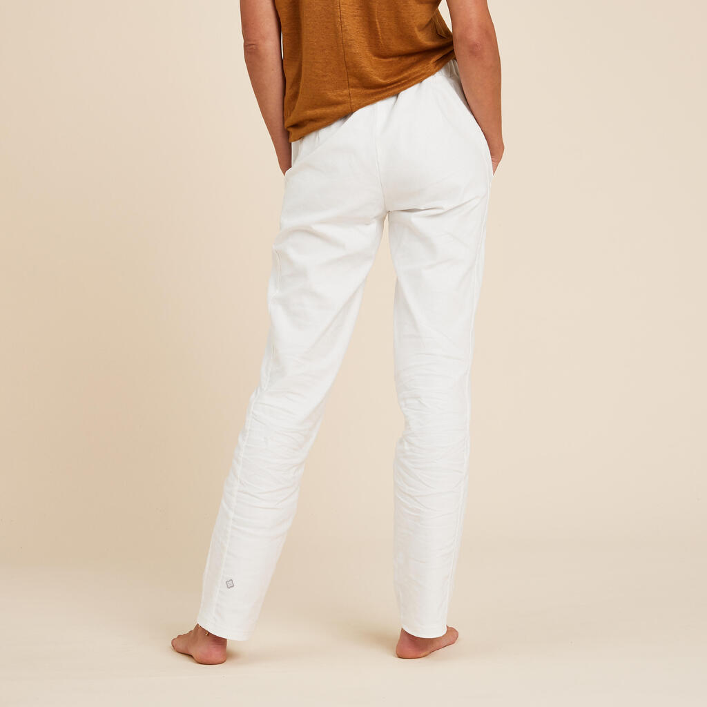 Yogahose Damen Stoff altweiss 