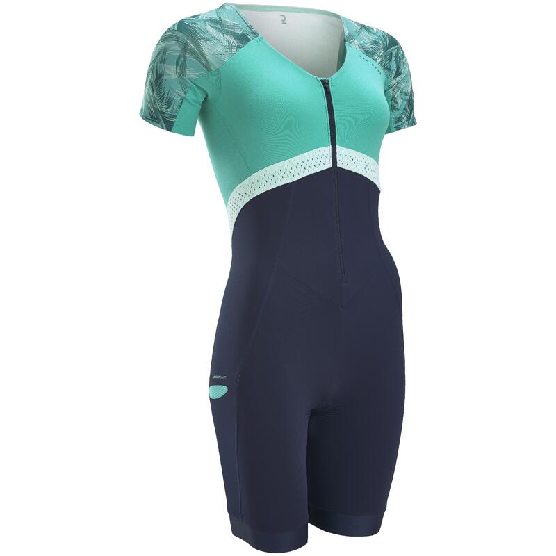 DAMESTRISUIT MET KORTE MOUWEN VOOR TRIATLON KORTE AFSTAND