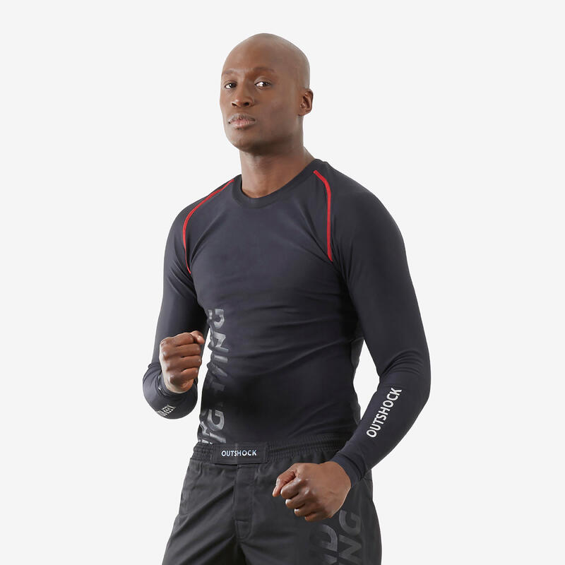 Rashguard de MMA et grappling homme, noir fumé et rouge royal