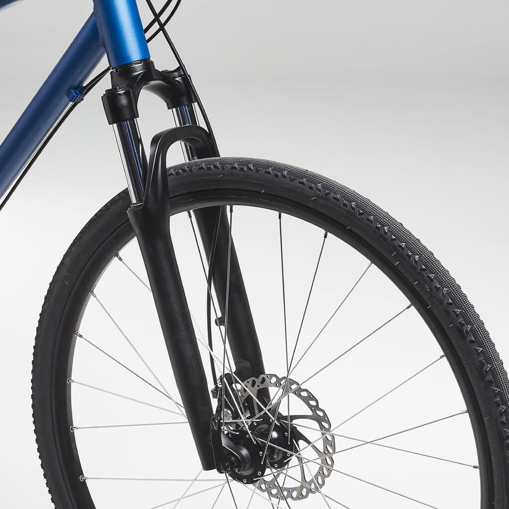 Lightweight 9-speed, single-chainring hybrid bike, blue