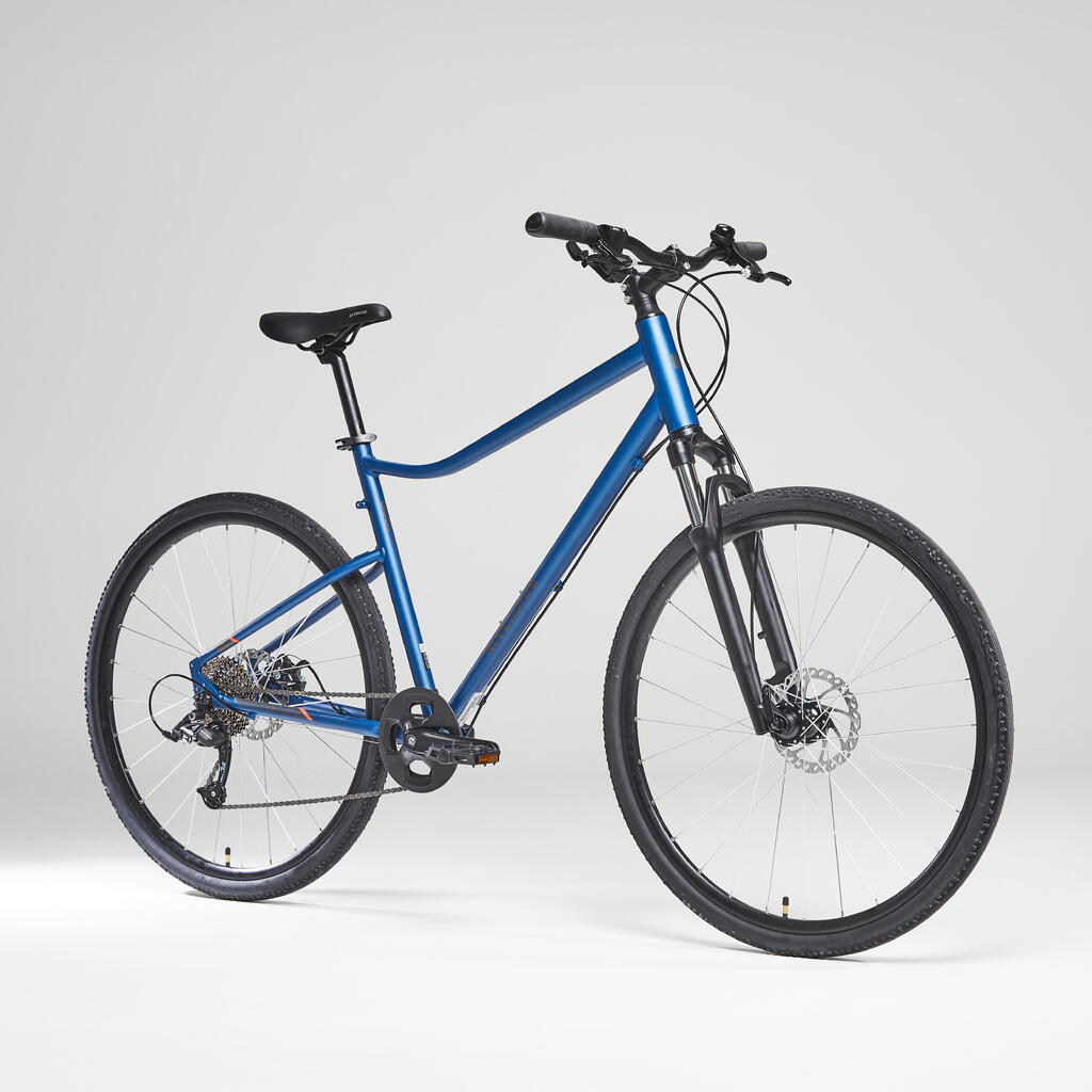 Lightweight 9-speed, single-chainring hybrid bike, blue