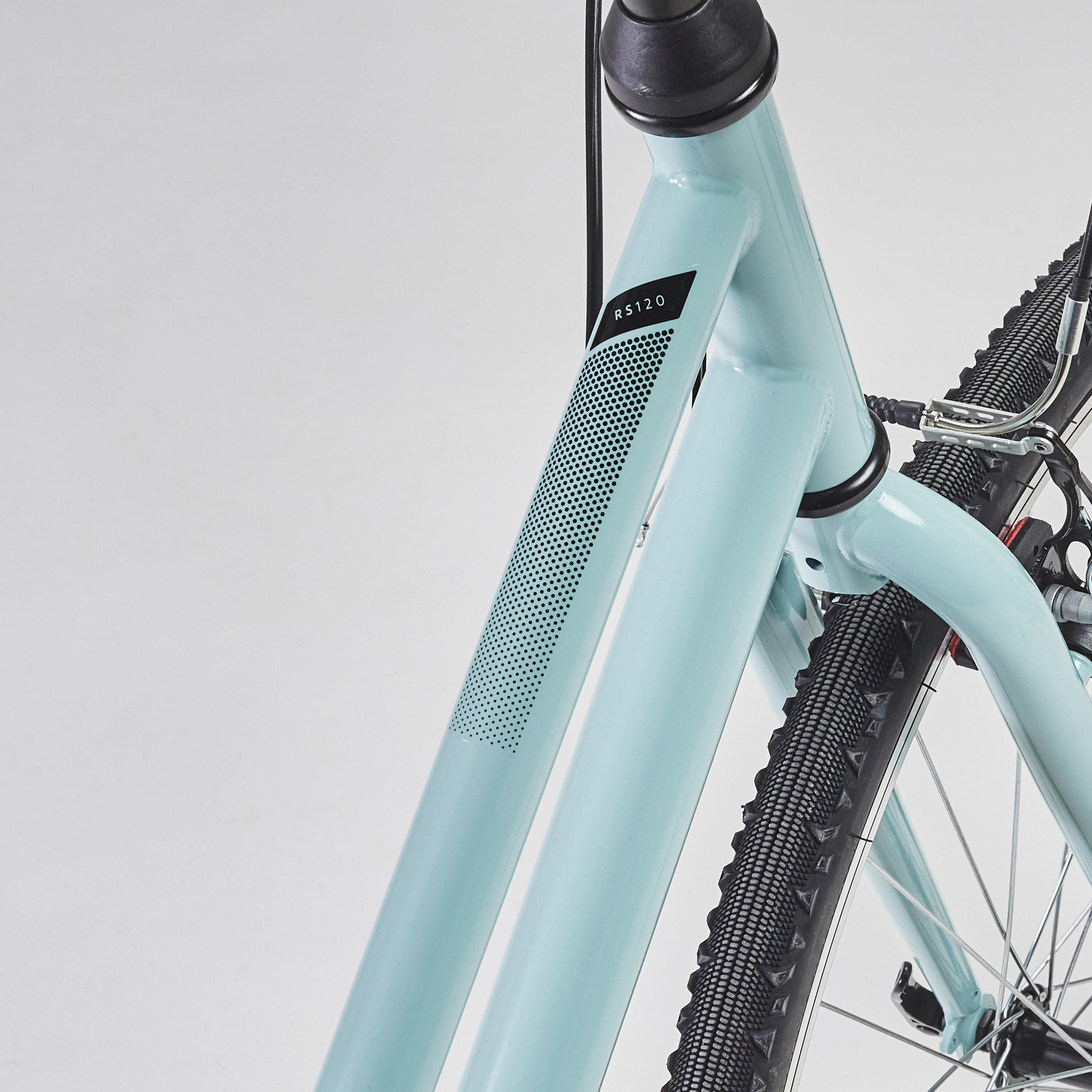 Bicicleta de trekking cuadro bajo monoplato 8V Riverside 120 verde pastel 10/14