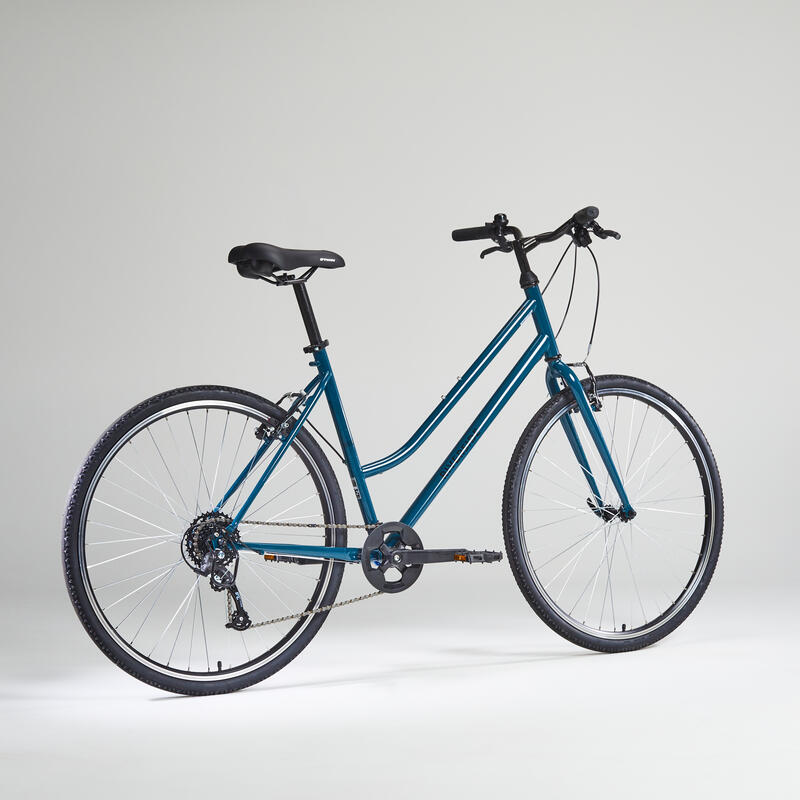Bicicleta de trekking cuadro bajo monoplato 8V Riverside 120 azul oscuro