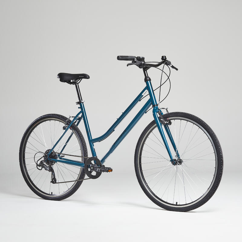 Bicicleta de trekking cuadro bajo monoplato 8V Riverside 120 azul oscuro