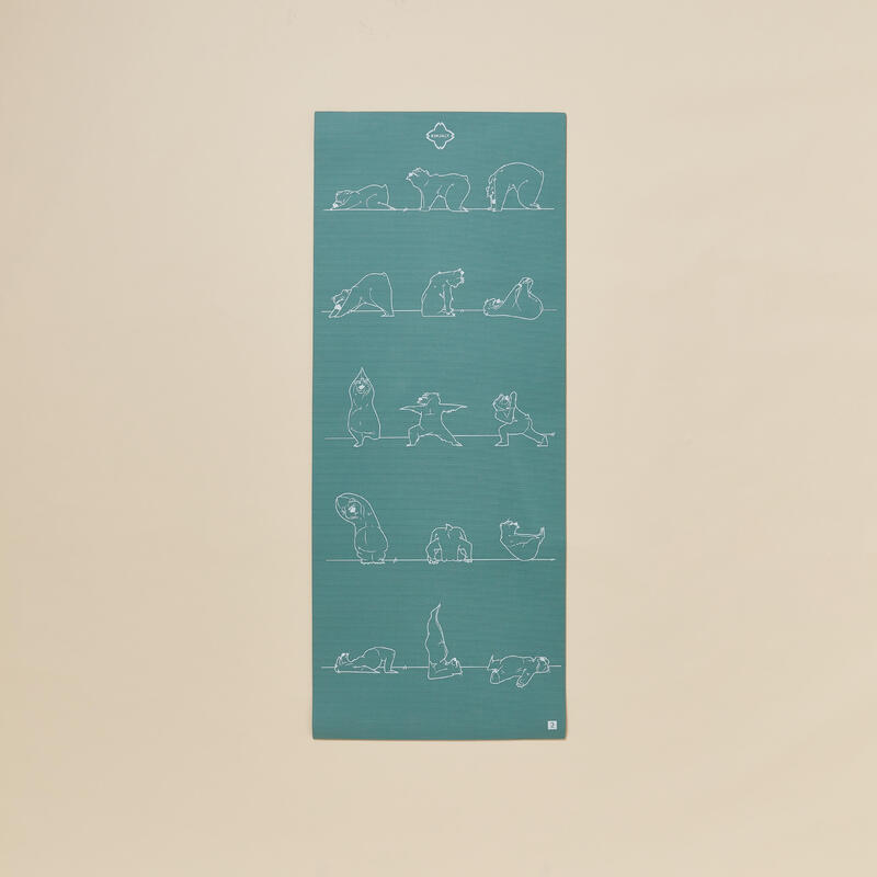 Yogamatte Kinder 150 cm × 60 cm × 5 mm - khaki mit Bärenprint 