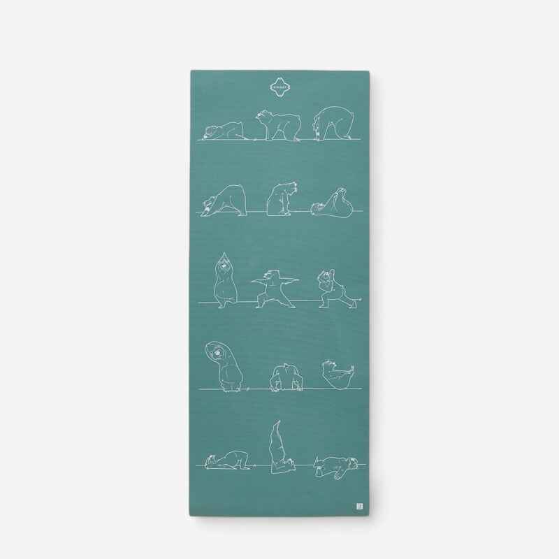 Yogamatte Kinder 150 cm × 60 cm × 5 mm - khaki mit Bärenprint