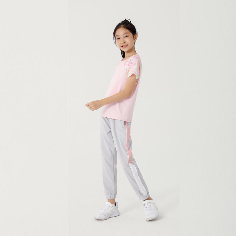 女童輕盈透氣運動長褲 W500－灰色粉色