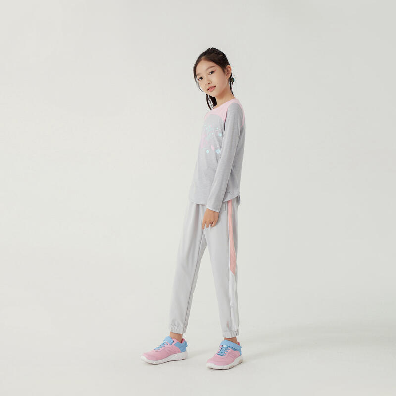 女童輕盈透氣運動長褲 W500－灰色粉色