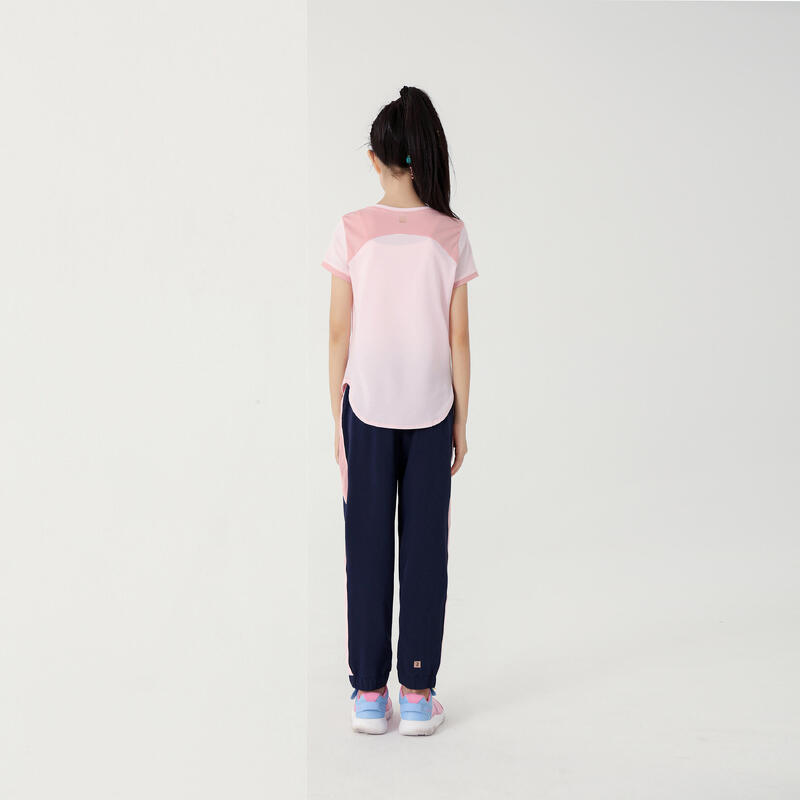 女童輕盈透氣運動長褲 W500－軍藍色粉色