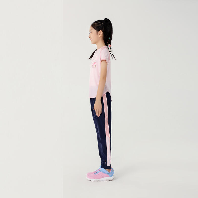 女童輕盈透氣運動長褲 W500－軍藍色粉色