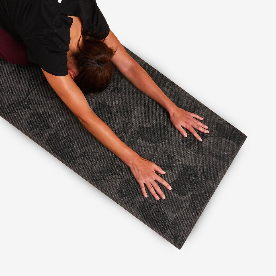 Comfort yoga mat 173 cm ⨯ 61 cm ⨯ 8 mm - black/grey lotus