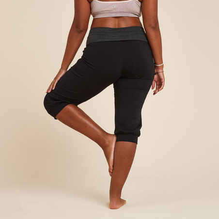 Women's Sustainable Cotton Yoga Cropped Bottoms - Black/Grey