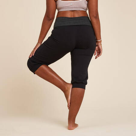 Women's Cotton Yoga Cropped Bottoms - Black/Grey