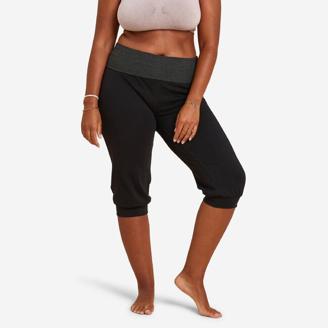 Women Yoga Pants Cotton Cropped - Black/Grey