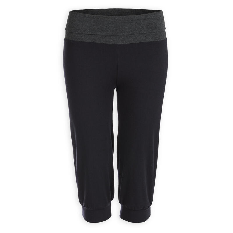 3/4 Hose Damen Yoga Baumwolle Ecodesign - schwarz/grau