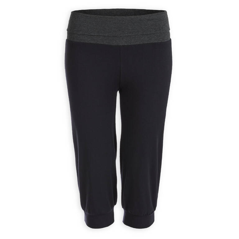 Women's Cotton Yoga Cropped Bottoms - Black/Grey