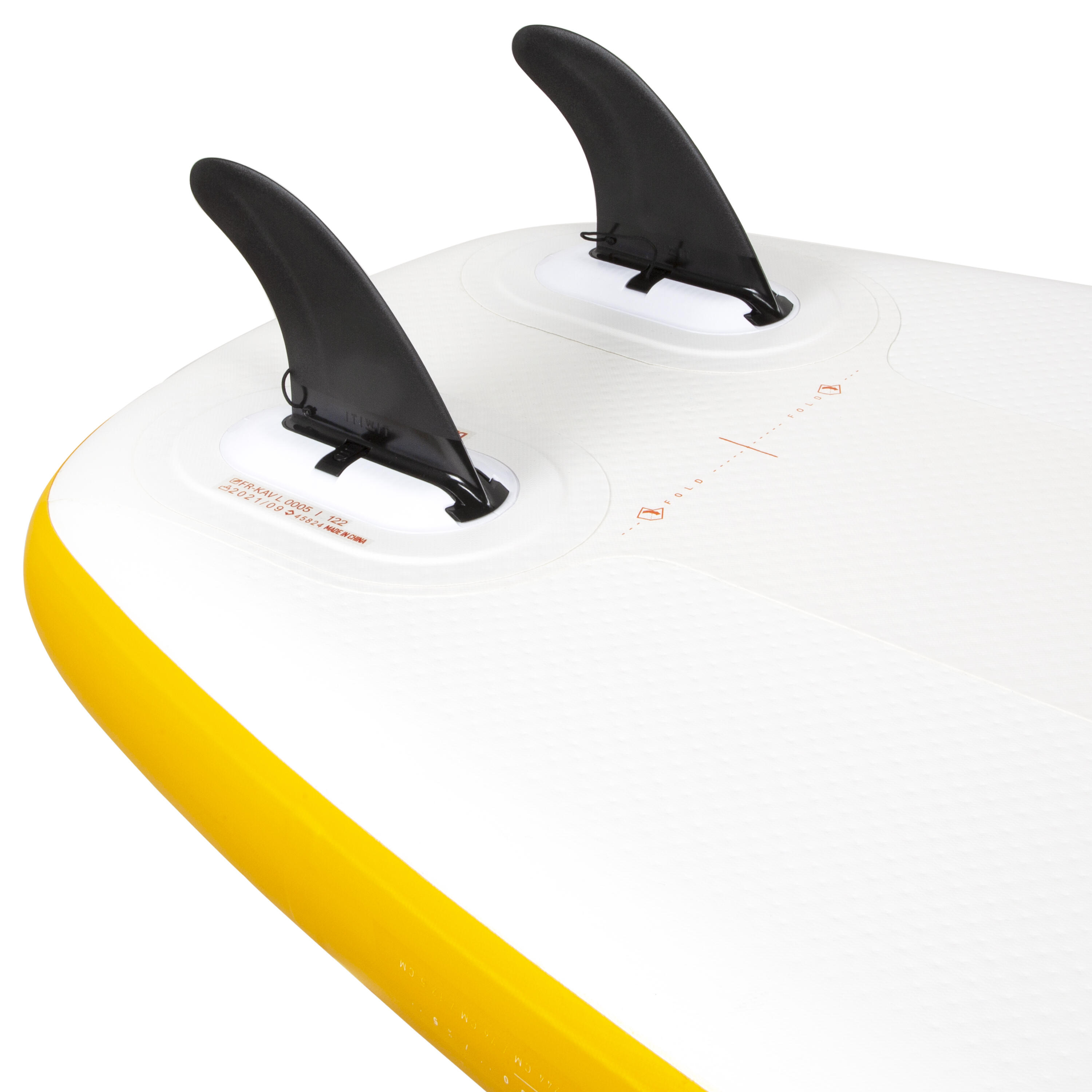 100 COMPACT 8FT (S) INFLATABLE STAND-UP PADDLEBOARD - YELLOW/WHITE (up to 60kg) 15/31