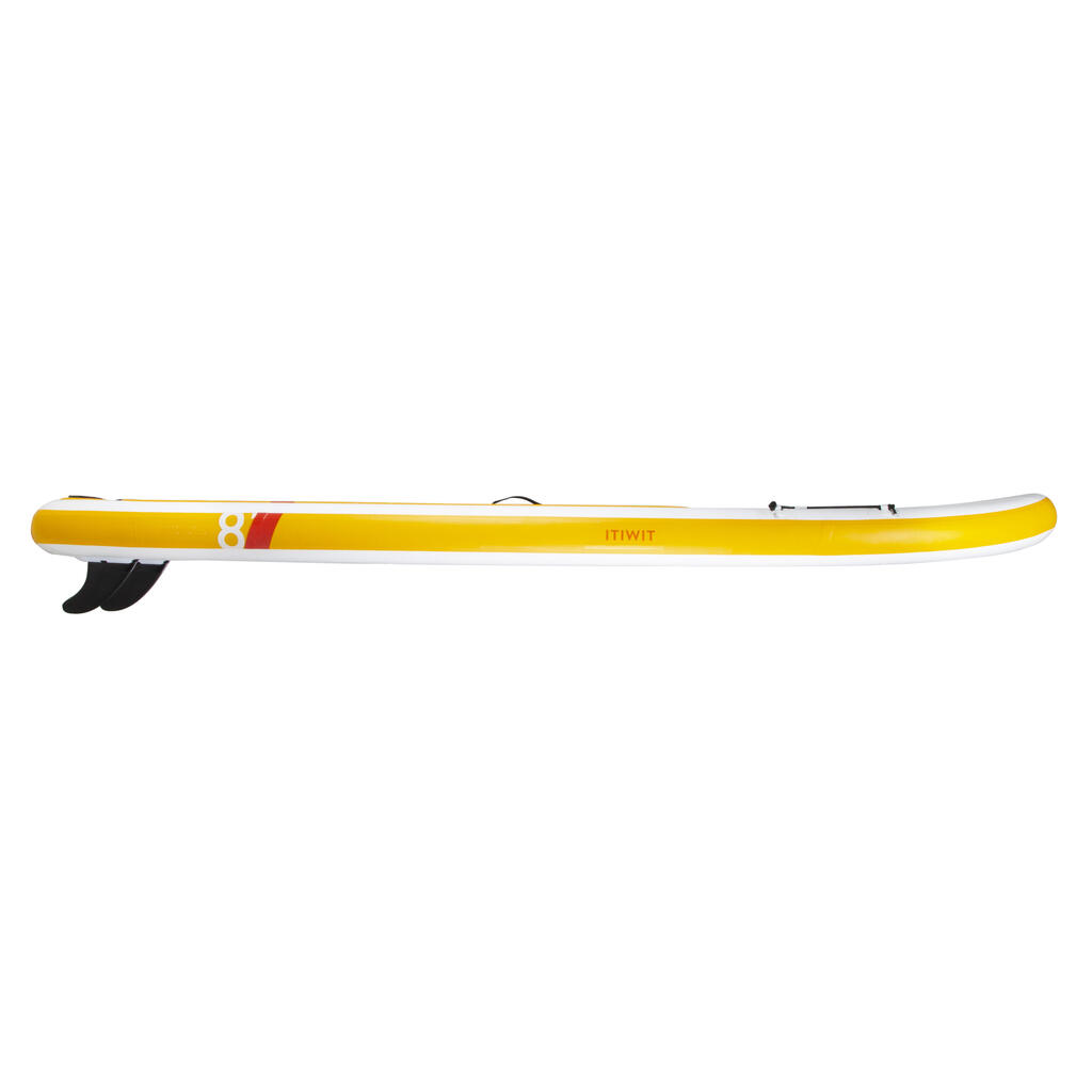 100 COMPACT 8FT (S) INFLATABLE STAND-UP PADDLEBOARD - YELLOW/WHITE (up to 60kg)