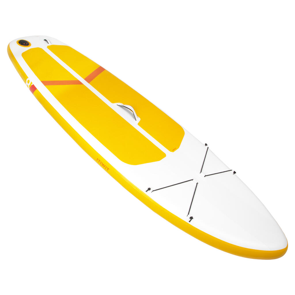 100 COMPACT 8FT (S) INFLATABLE STAND-UP PADDLEBOARD - YELLOW/WHITE (up to 60kg)