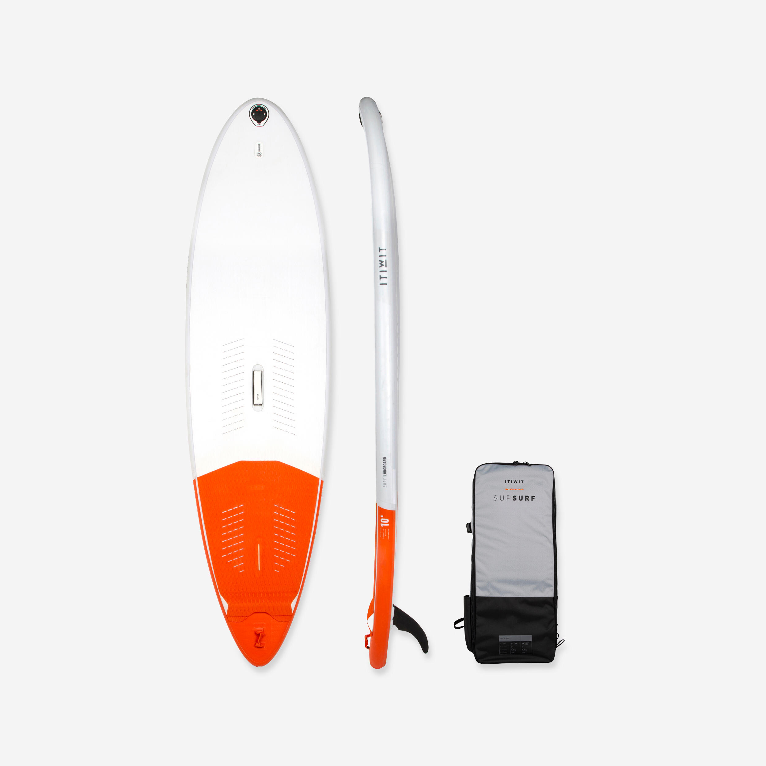 Itiwit - Stand Up Paddle Gonflable De Surf Longboard 500 / 10" 140l - Planche De Stand Up Paddle - Stand Up Kayak Deriveur - Bleu-gris-orange - Taille Unique - Decathlon