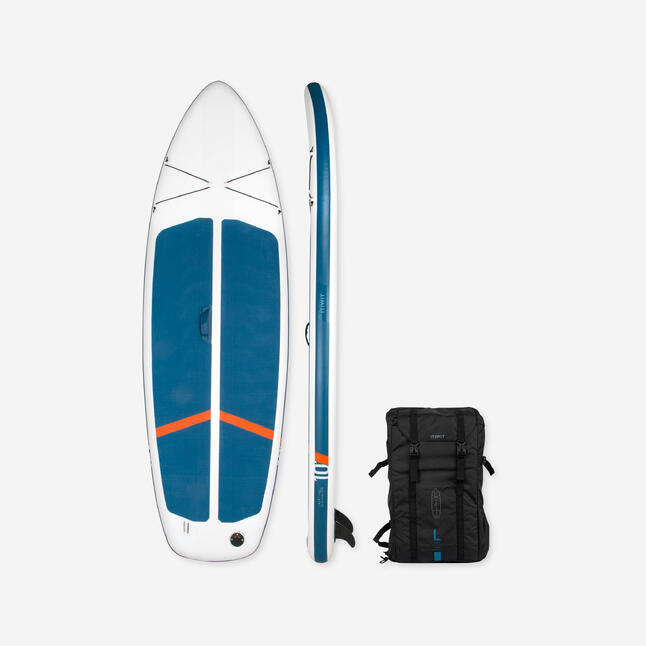 INFLATABLE COMPACT STANDUP PADDLEBOARD WHITE AND BLUE LARGE Decathlon