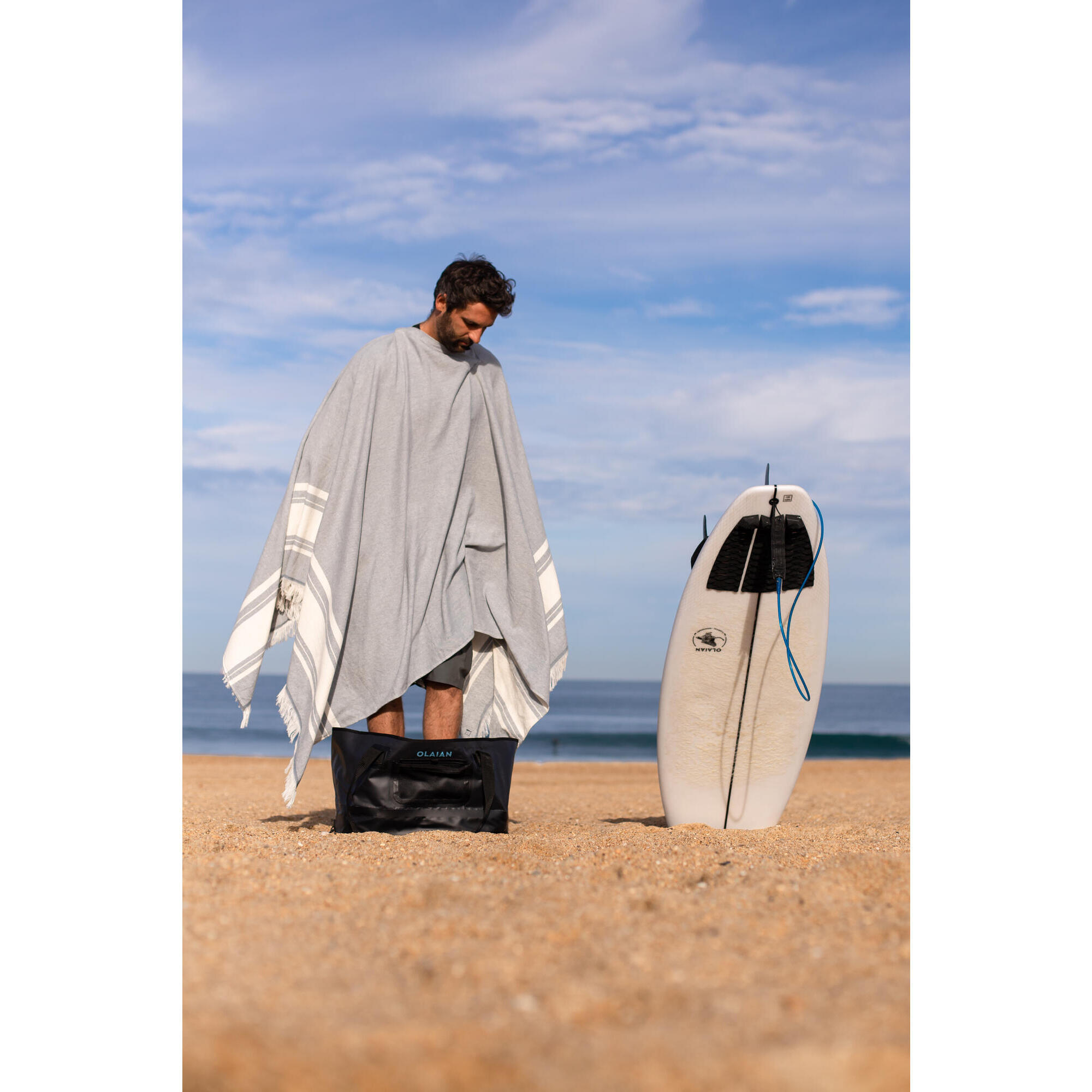 Beach towel poncho 190 x 190 cm - blue grey