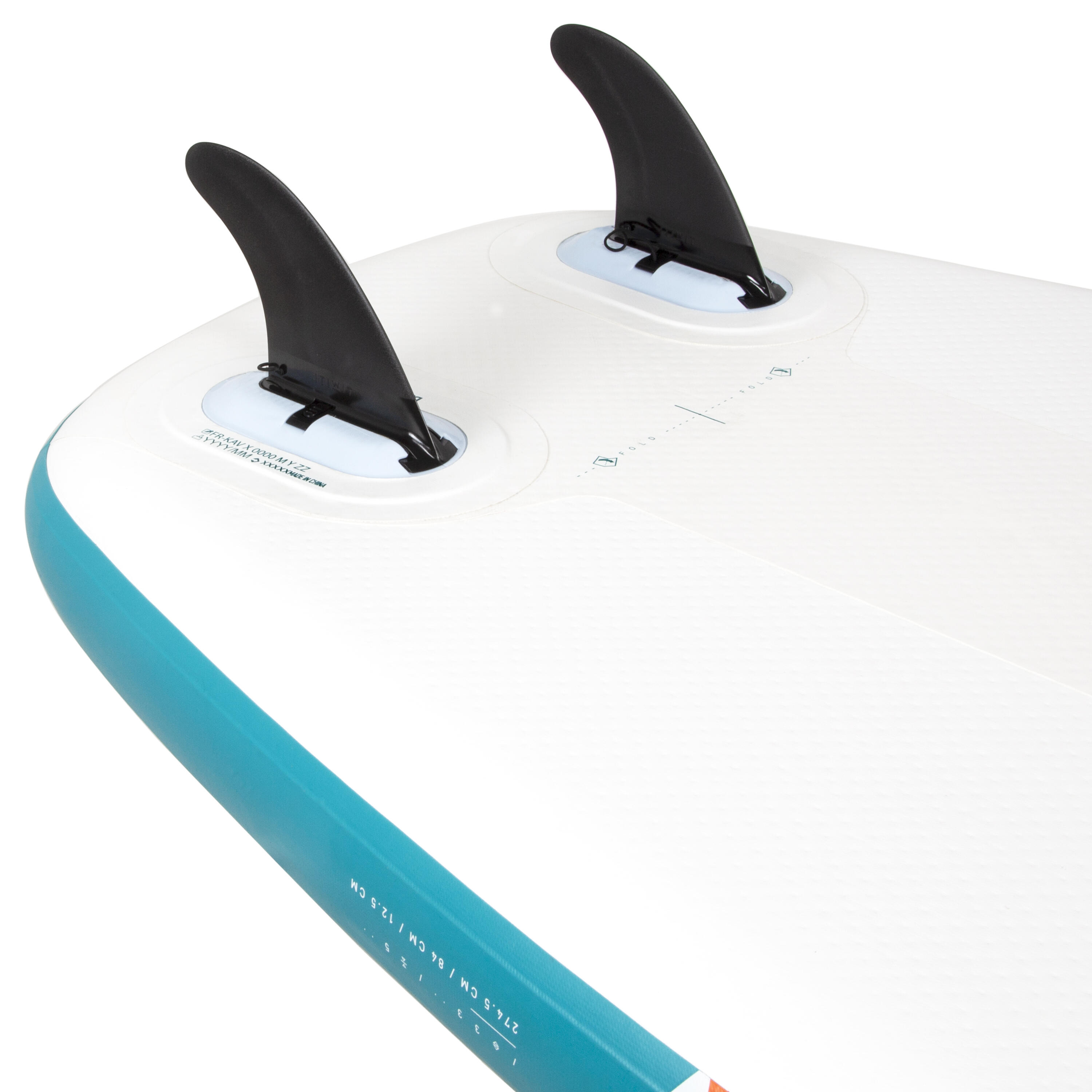 100 COMPACT 9FT (M) INFLATABLE STAND-UP PADDLEBOARD - WHITE AND GREEN (80kg) 17/29