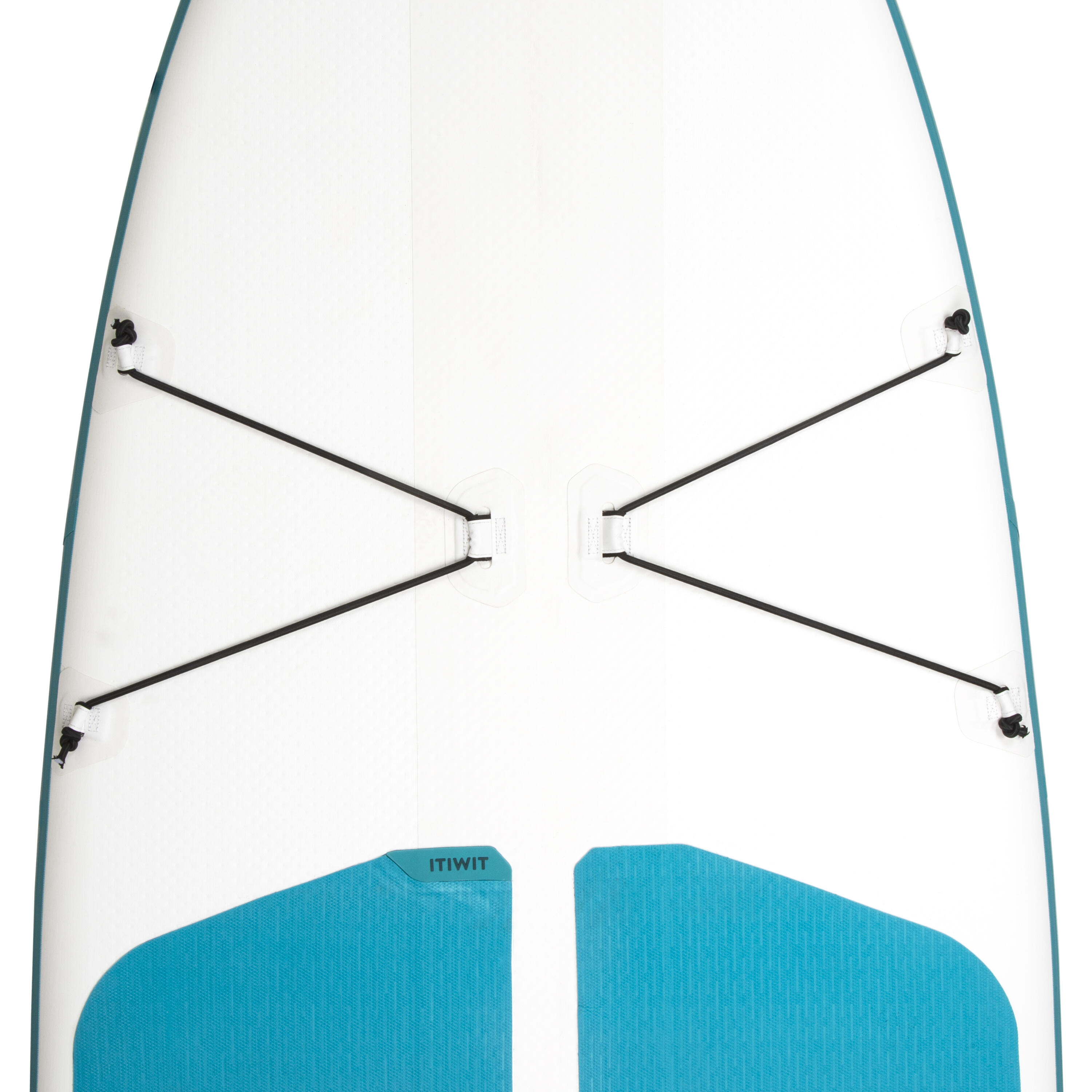 100 COMPACT 9FT (M) INFLATABLE STAND-UP PADDLEBOARD - WHITE AND GREEN (80kg) 14/29